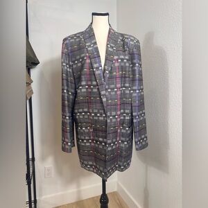 Paul Stanley Designed By Coco Beland Gray Plaid Women's Blazer 1980s Vintage
